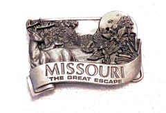 VINTAGE BELT BUCKLE MISSOURI « THE GREAT ESCAPE » 1984 BERGAMOT BRASS WORKS BB12