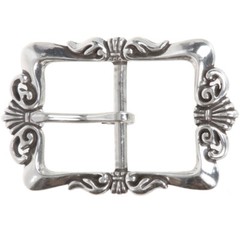 1 1/2&Prime; (38 mm) Western Floral Single Prong Center Bar Silver Belt Buckle
