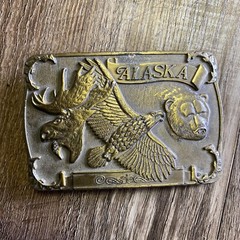 Vintage A.C.E Alaska Collectors Series Belt Buckle Bronze Tone Moose Eagle Bear