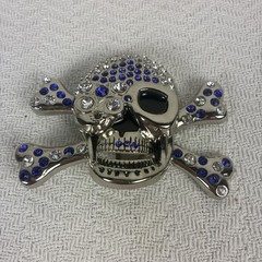 Belt Buckle Skull With Crossbones Blue Clear Rhinestones New No Tags