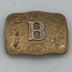 Crumrine El Arturo Bronze Western Belt Buckle Floral Engraved Initial B Vintage