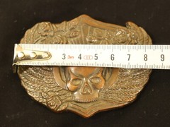 Winged Head Skull Pewter Belt Buckle Vintage Brass Flying Skull With Roses, USA