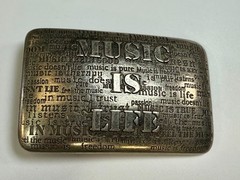 Music is Life Word Statement Musicians Poets Silver Color Belt Buckle