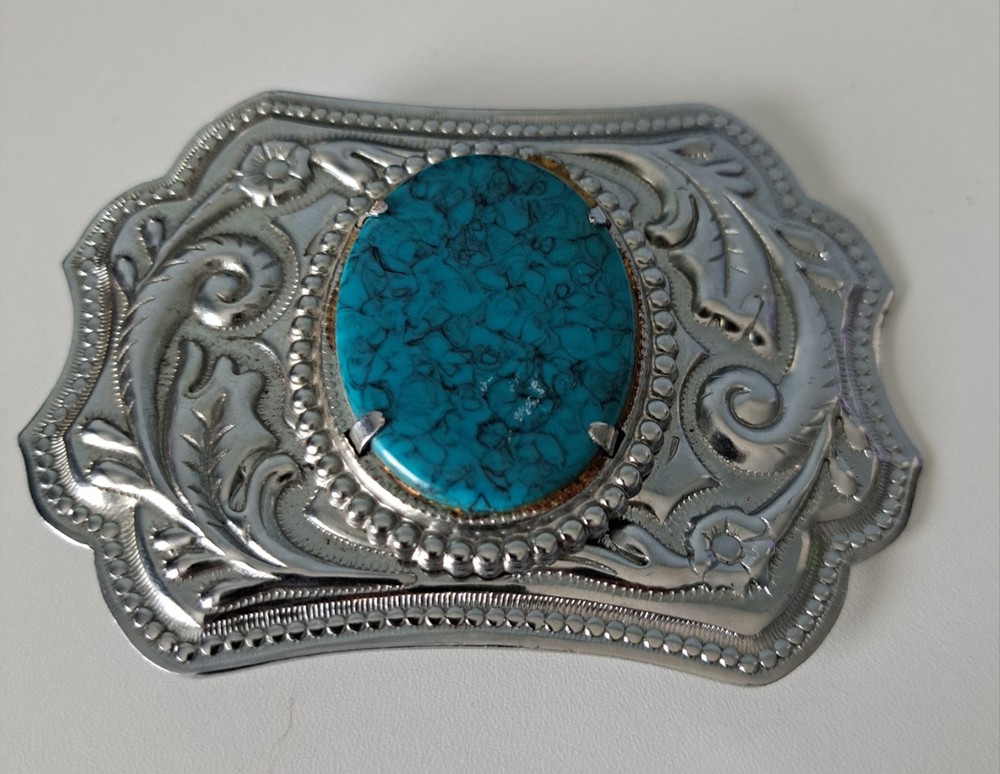 Vintage Faux Turquoise Western Themed Belt Buckle