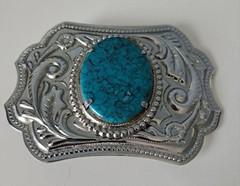 Vintage Faux Turquoise Western Themed Belt Buckle
