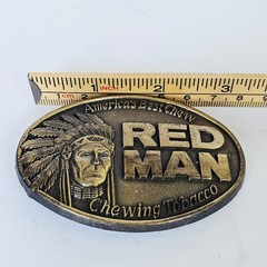 1988 Red Man Chewing Tobacco Belt Buckle Oval Brass Tone Western Americana Vtg