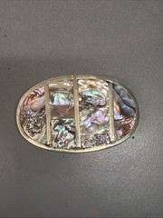 Vintage Mexican Silver Tone Abalone Inlay Belt Buckle B15
