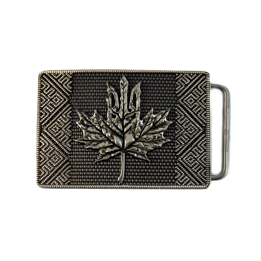 German silver buckle Maple leaf trident, Canadian maple leaf, Ukrainian trident