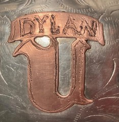 Vintage 2002 Metal Belt Buckle, Silver and Copper, Dylan, Nice Design
