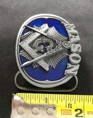 MASON MASONIC SQUARE COMPASS BLUE LODGE G BELT BUCKLE MADE IN USA C&J INC 1985