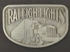 Vtg Raleigh Lights Belt Buckle Semi Truck 18 Wheeler Pewter Tobacco Cigarettes