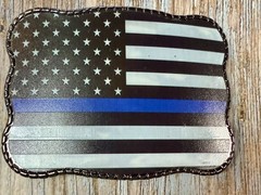USA Flag Stars Striped with Blue Line Belt Buckle Card Holder Wallet / Stash box