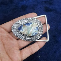 Sodalite Belt Buckle Silver Plated Handmade Western Cowboy Gemstone Buckle