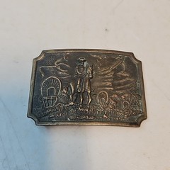 Vintage Western Belt Buckle Pioneers Wagon Train Trail Cowboy Horse