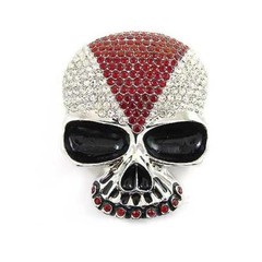 Skeleton Pirate Skull Tattoo Clear & Red Rhinestone Metal Fashion Belt Buckle