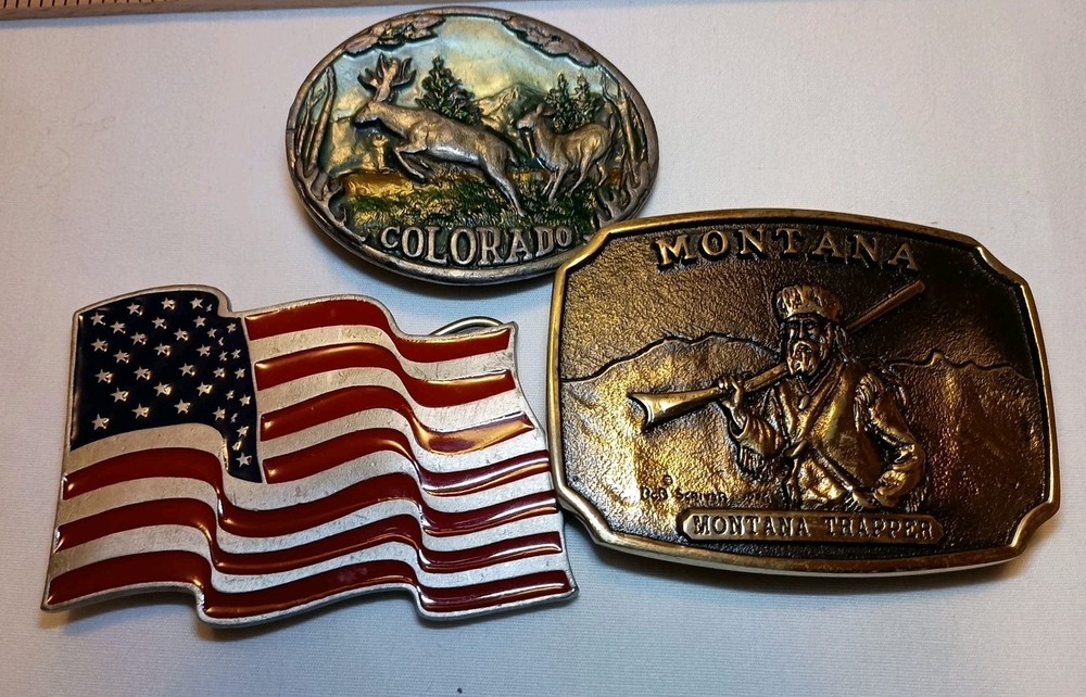 Belt Buckles – VTG – Montana Bicentennial, Colorado, US Flag