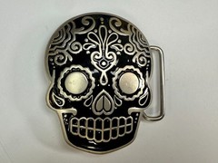 Day Of The Dead Black Skull Mexican Dia De Muertos Belt Buckle- Jeans Friend