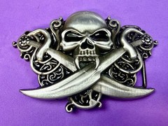 Vampire Skull Head Crossed Sabers Swords Pirate Theme Gothic Punk Belt Buckle
