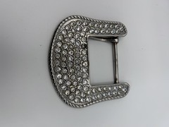 Shiny Rhinestone Western Belt Buckles Silver Metal 1.5 In Lot Of 4