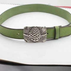 Pine Cone Belt Buckle in Antique Silver – Handmade Forest Motif Buckle