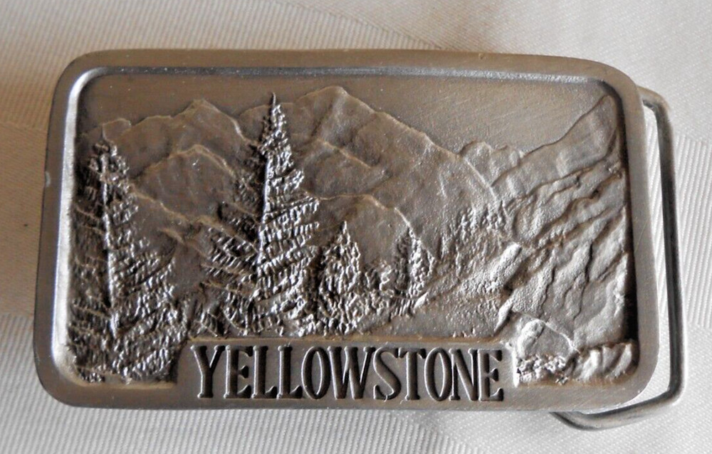 Yellowstone Scenic Trees Mountains Brass Belt Buckle by Indiana Metal Craft 1978
