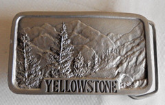 Yellowstone Scenic Trees Mountains Brass Belt Buckle by Indiana Metal Craft 1978