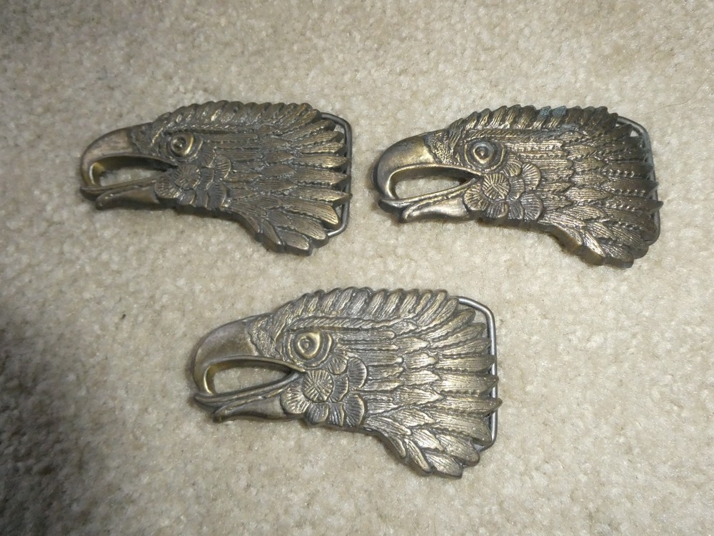 Lot of 3 Vintage Brass Eagle Belt Buckles 3 1/2&Prime; Wide