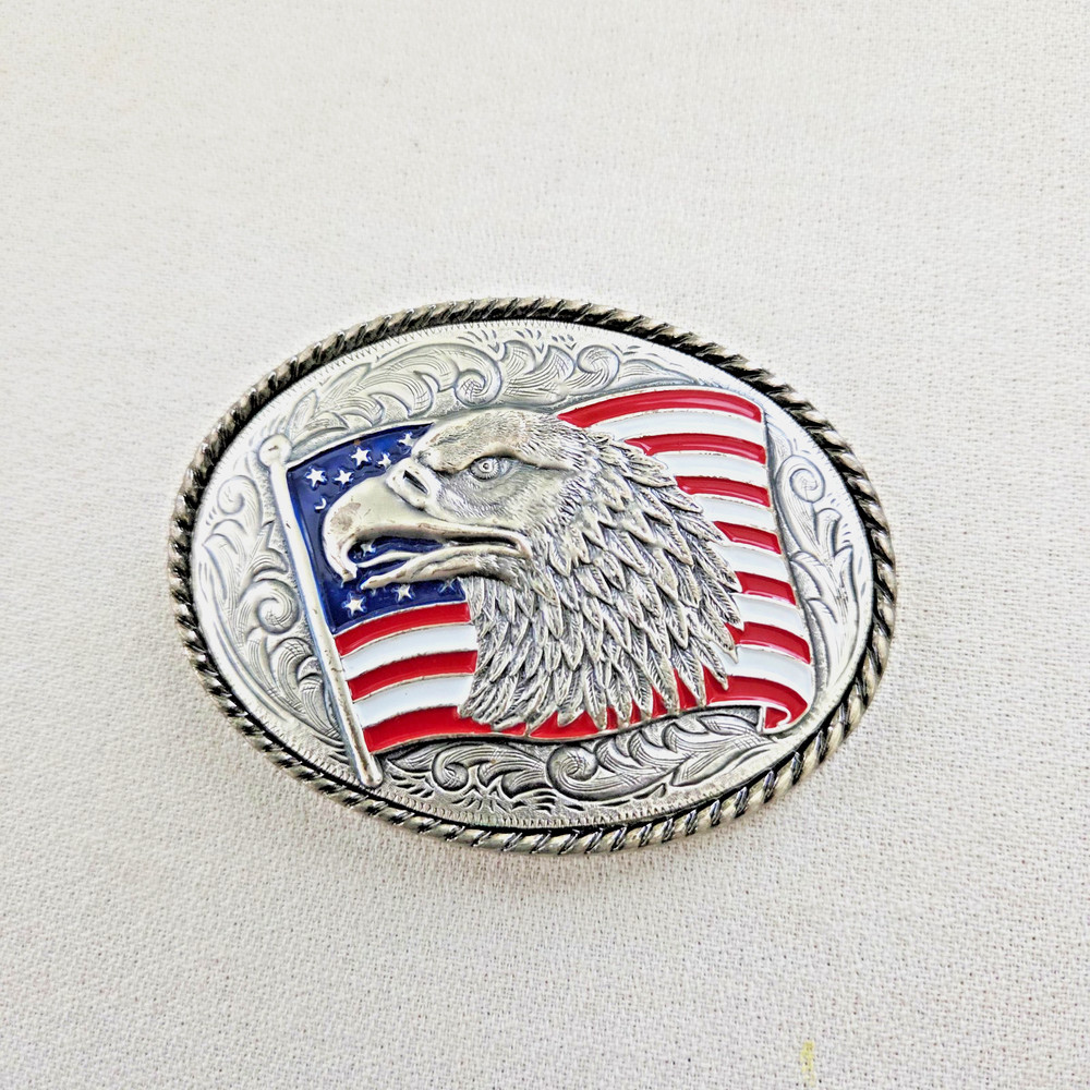 Ivan Belt Buckle – American Flag and Eagle (has wear) made in Taiwan