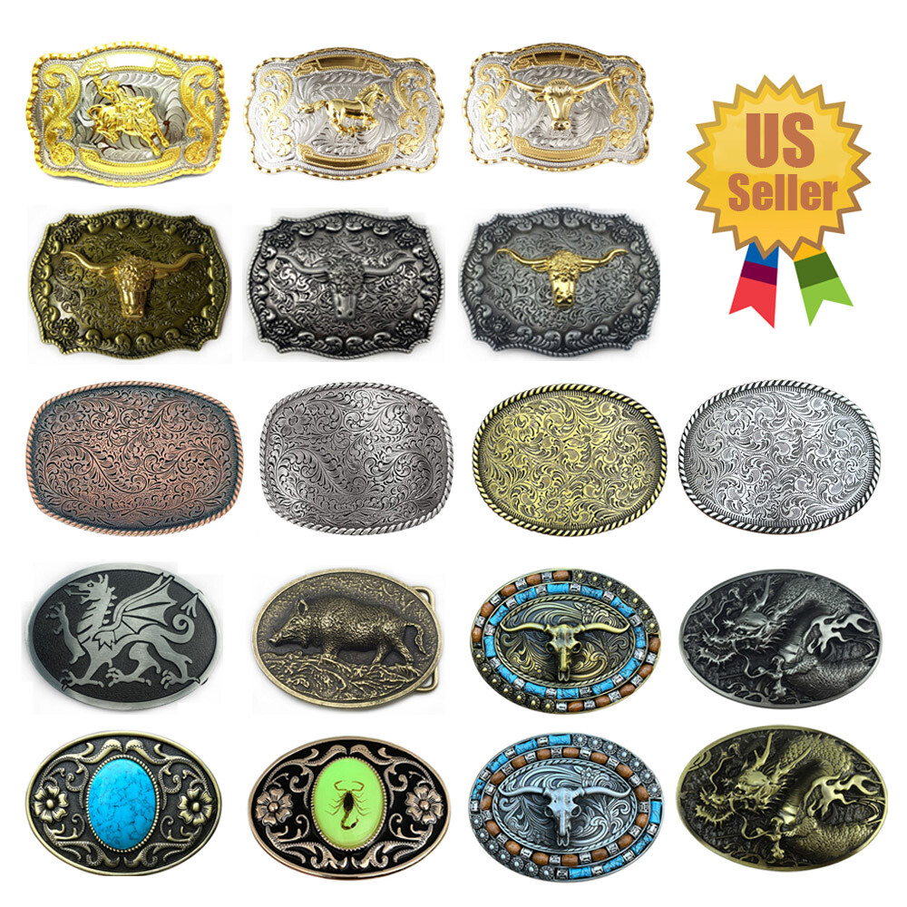 Western Unisex Alloy Vintage Fashion Leather Belt Buckle Cowboy Pattern Metal