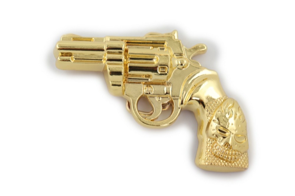 Men Belt Buckle Gold Metal Western Cowboy Pistol Revolver Gun Weapon Fire Skull
