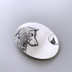 Vintage Silver Plated Wolf Oval Belt Buckle Boucle de Ceinture