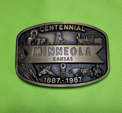 Minneola Kansas Centennial 1887-1987 Brass Belt Buckle Limited Edition