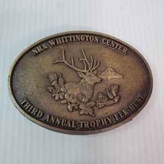 NRA 3rd Annual Trophy Elk Hunt Whittington Center Belt Buckle 3.5×2.5&Prime; VTG
