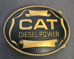 Vintage 1982 CAT Diesel Power Belt Buckle New NOS Brass Caterpillar Tractor USA