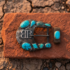 Custom Belt Buckle with YOUR Initials or Ranch Brand | Turquoise Stone