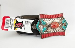 Tibetan Silver Belt Buckle Leather waist trap Turquoise Coral Clasp, B52
