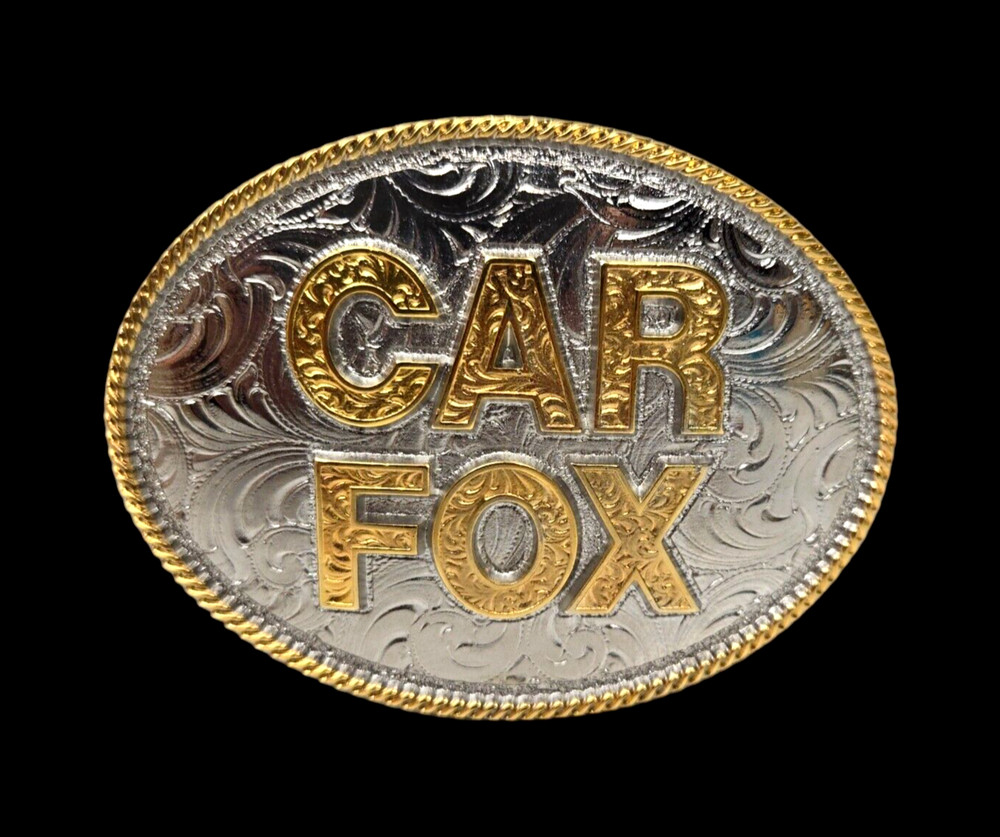 Montana Silversmiths Belt Buckle Car Fox Custom Oval Engraved Filigree Design 4&Prime;