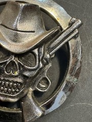 Western Cowboy Skull Head Pistol Guns Metal Belt Buckle By Silver Star 3.25”
