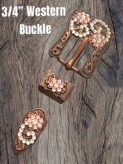 3/4” Western Design Copper Finish Belt Buckle Rose Color Crystals