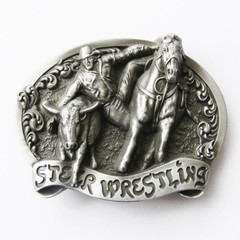Steer Wrestling Cowboy Rodeo Western Metal Belt Buckle