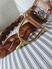 Tory Brown Bridle Leather / Spur Equestrian Brass Buckle Sz 38 – Braided Leather
