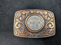 Vintage Collectible Copper-Color Belt Buckle – UK Half Crown 1948 Coin Insert