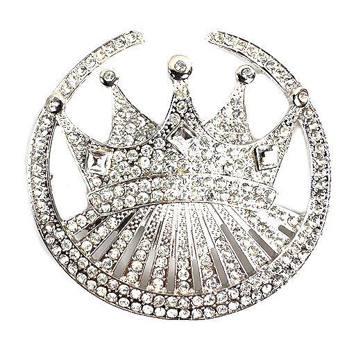 Royal King Crown HIP HOP Clear Rhinestones Silver Chrome Fashion Men Belt Buckle