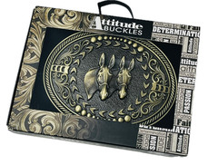 Montana Silversmiths Attitude Twin Mules Western Oval Antique Brass Belt Buckle