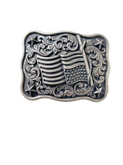 Nocona Mens Belt Buckle 3.75 x 3 in US Flag Star Western Matte Black Silver 1.5