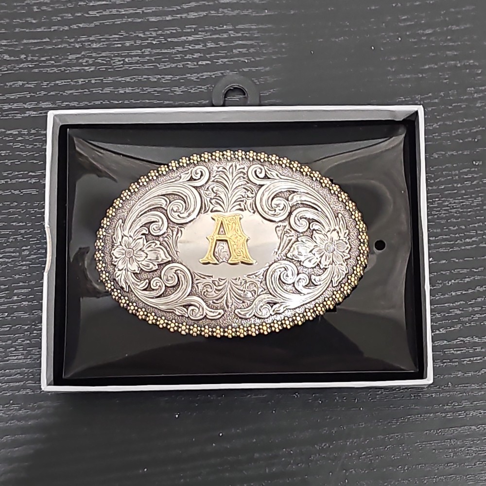 Western Nocona Antique Scroll & Initial Oval Belt Buckle Letter « A »