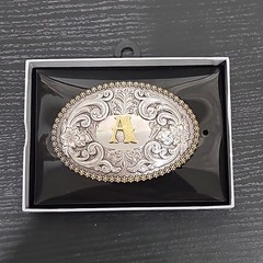 Western Nocona Antique Scroll & Initial Oval Belt Buckle Letter « A »