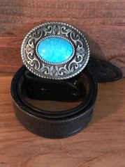 Belt Buckle Large Man Made Turquoise stone on Navajo Antique Silver