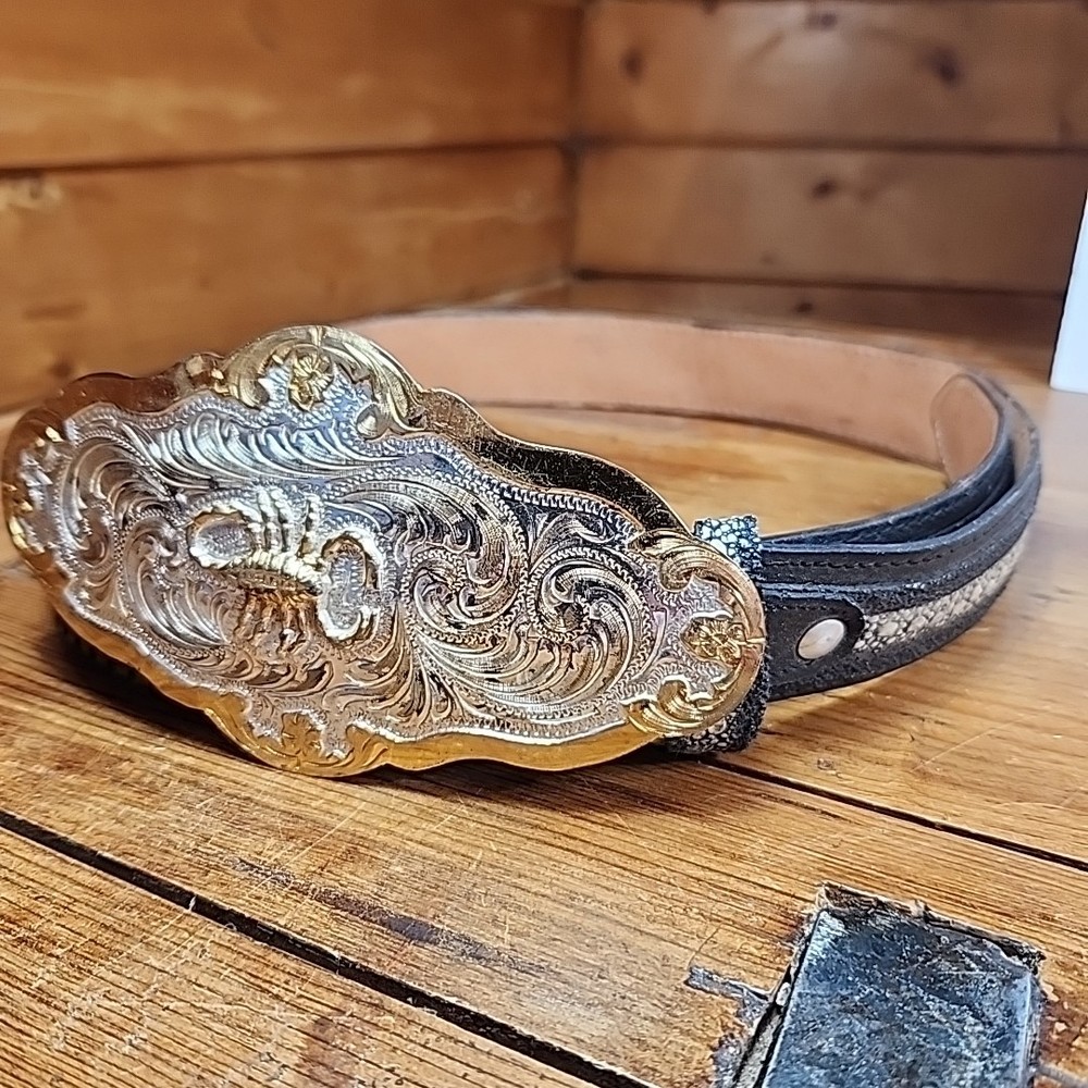 Scorpion Buckle Western Cowboy Style Hebilla Alacrán Vntg Silverplated