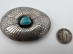Vintage Southwestern Style Sterling Silver Buckle Signed Turquoise